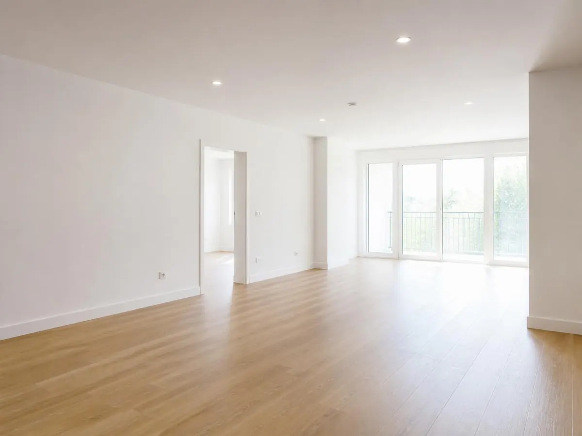 Frisch renovierte, leere Wohnung mit hellem Holzboden